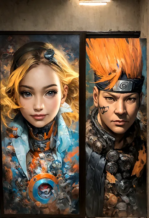 naruto anime wallpaper, naruto wallpaper, in the style of cyberpunk dystopia, light yellow and dark orange, realistic oil paintings, associated press photo, zigzags, cartoon mis-en-scene, gadgetpunk --ar 9:16 --s 750 --niji 5