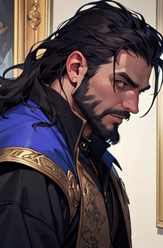 ((highest quality)), ((masterpiece)), (detailed), Perfect Face, Fantasy, old, beard, The Cowardly Nobleman, vampire, Clothes that are not too flashy, sword