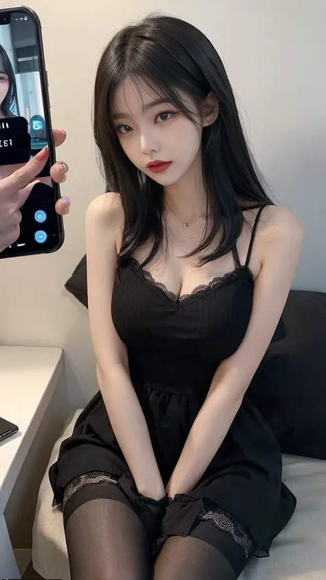  (high quality), (SFW), (vertical split screen:1.6), (various scean:1.5),  (A mature prostitute girl enjoying with a smartphone chat app with a number of Korean adult guys : 1.6), (the girl has gorgeously dyed hair and pretty face makeup : 1.4), (she is we...