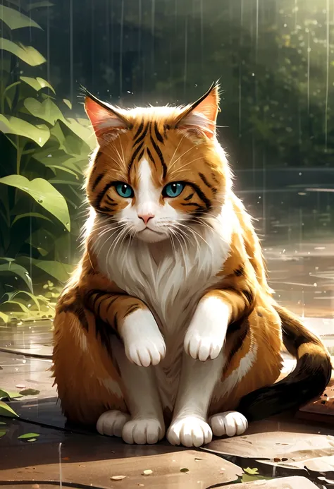 arafed cat sitting on the ground in the rain, cat. digital painting, by Ni Duan, by Yang J, beautiful illustration, by Relja Penezic, by Carlos Berlanga, by Max Buri, by Zou Zhe, by Muggur, by Kun Can, by Felix Arauz, warrior cats fan art