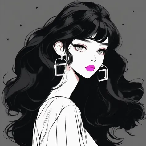 best quality, sketch:1.2),Practical,Illustrator,Chinese cartoons,1 girl, Delicate lips, Dress 8,(Background dark monochrome),Neon Hair,Texture cropping, masterpiece, Style: Vintage , Deep Black, Art, sketch book, (Black hair:1.75 Neon:1.32), Bad Woman , Da...