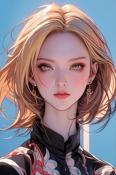 anime girl with yellow hair and blue eyes posing for a picture, anime style illustration, glowing yellow face, digital anime illustration, stunning anime face portrait, yellow eyes, artstyle : ilya kuvshinov, clean detailed anime art, yellow hair, anime st...