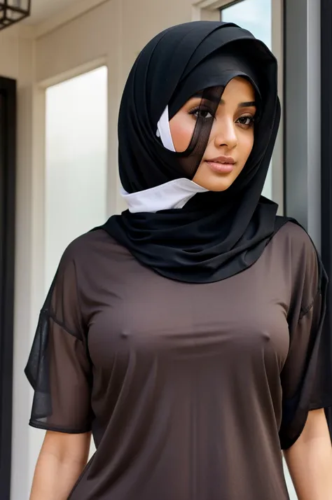 Muslim black colour hijabi hot girl big  