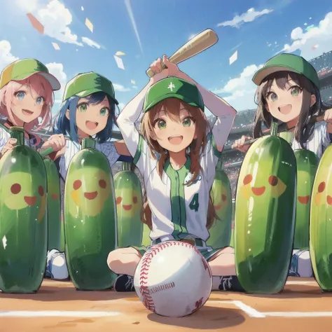 Cartoon baseball player with a pickle and a baseball bat, smile,Official Anime Artwork, high detailed Official Artwork, Today&#39;s featured anime is still, Official anime stills, popular on Pixiv, Illustration Anime, Official Fan Art, trending on Pixiv, P...