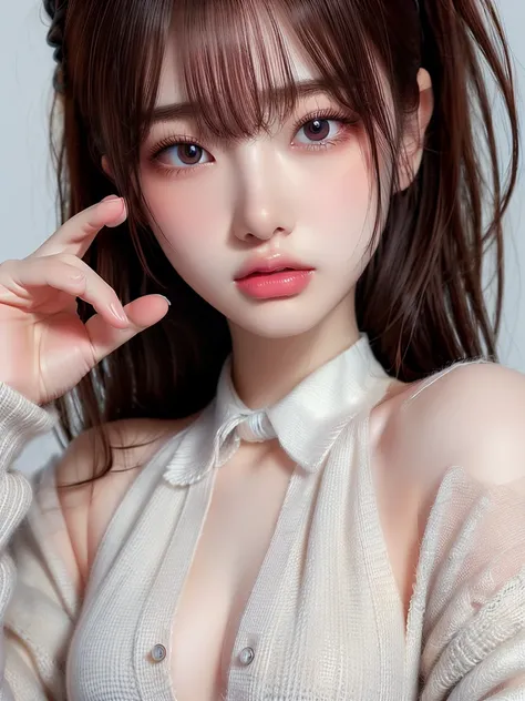 ((highest quality)),(超A high resolution),(Very detailed),(Detailed Description),((The best CG)),(masterpiece),Very detailedなアート、Small breasts、Whitening 1.5、Clear skin quality、Professional Lighting、Cinema lighting、Black suit 1.5、White shirt、tie、Gray backgro...