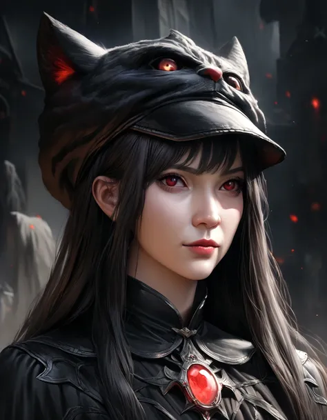 Beautiful anime girl with long straight black hair, Sharp red eyes, Wearing a black dress, emitting Dark Power, (highest quality,4K,8k,High resolution,masterpiece:1.2),Super detailed,(Realistic,photoRealistic,photo-Realistic:1.37),Complex and detailed face...