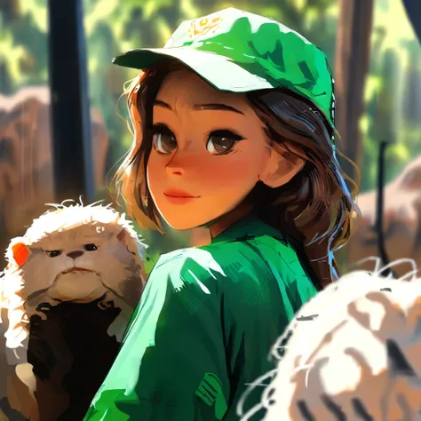 female zookeeper with green clothing, close-up, portrait