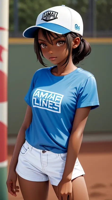 1 Girl, Solo, Dark Skinned, Dark Skinned Female, Torso, Baseball Cap, T-Shirt, Tomboy