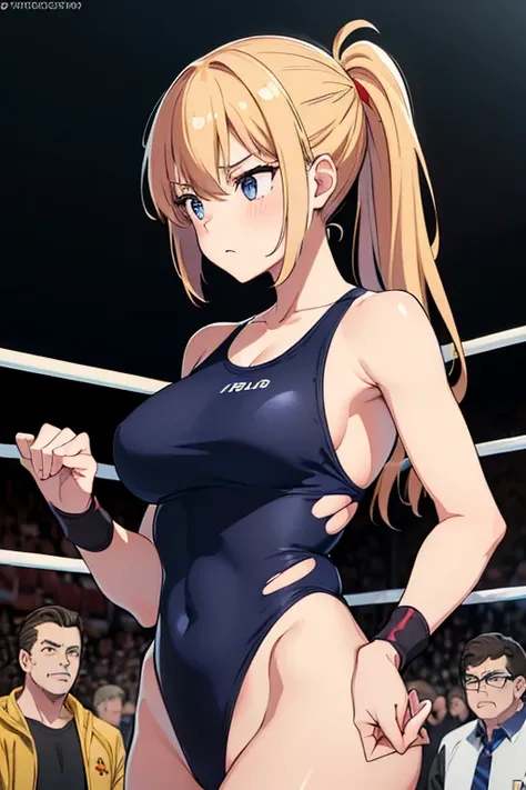 (high resolution:1.3), (16k, Detailed Images), リングで戦うmaleとGirl、(male１peopleとGirl１people)、(male、Strong、tall、Wrestler)、(Girl、Slender、Torn swimsuit figure)、wrestling、Indirect Technique