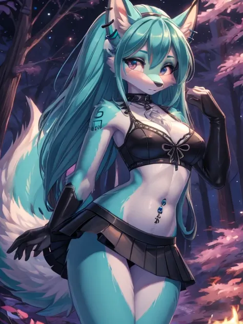 Chica anime, anime style, cute hatsune miku x suicune, shy girl , Orejas de Kitsune, arte de dark natasha, autum forest landscape, arte de vixen aztra, cuerpo completo, patas hermosas, cintura delgada, caderas amplias, piernas torneadas, hermosa, foto de c...