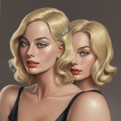 1930s American blonde woman, Looks like Margot Robbie, realistic expression, portrait