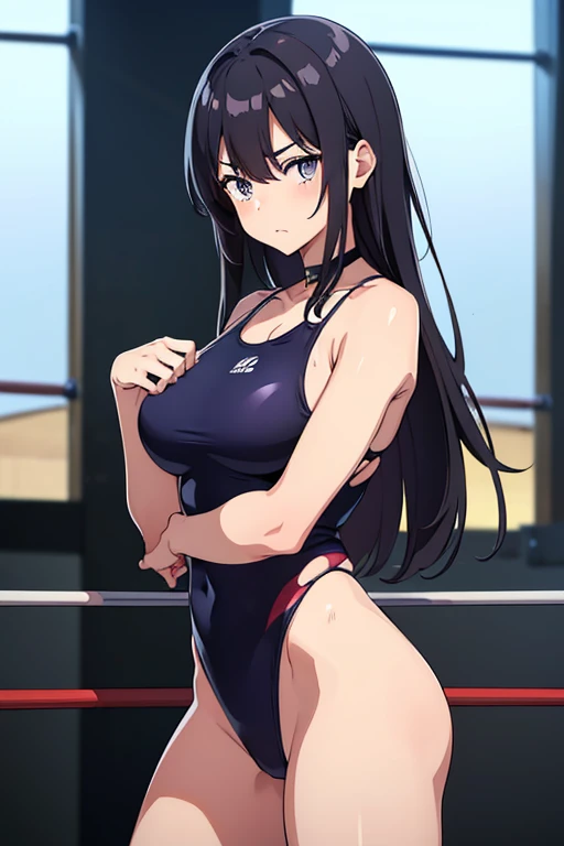 (high resolution:1.3), (16k, Detailed Images), リングでwrestlingで闘うmaleとGirl、(male１peopleとGirl１people)、(male、Strong、tall、Wrestler、Wearing clothes)、(Girl、Slender、Torn swimsuit figure)、wrestling、Indirect Technique