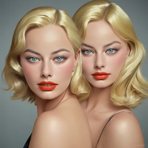 1930s American blonde woman, Looks like Margot Robbie, realistic expression, portrait