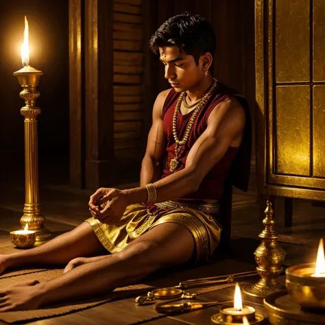 A poor boy making a temple of Kedarnath with gold
