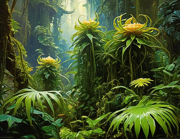 Alien plants close to each other highly detailed painting by gaston bussiere, craig mullins, j. c. leyendecker 8k