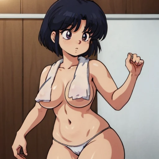 Akane tendo, ojos detallado, pechos grandes rebotando, cuerpo completo, pezones ricos, Towel over breasts