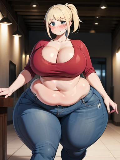 ((Masterpiece)), perfect anatomy, perfect shading, field of depth, (best quality), extremely delicate and beautiful, perfect lighting, detailed face, ultra cute face, cute, ((1girl)), ((solo))

short fluffy blonde hair, ponytail, blue eyes, ((blush)), nerv...