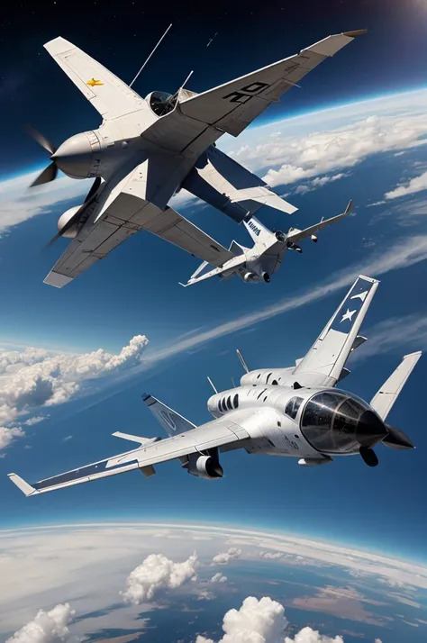 Two aircraft fighting in space 