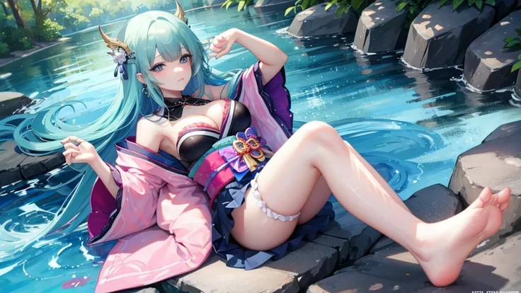 Look away。Turn away。Cool Beauty Mermaid Princess。Relax in a reclining chair with your legs stretched out。kimono。Big Breasts