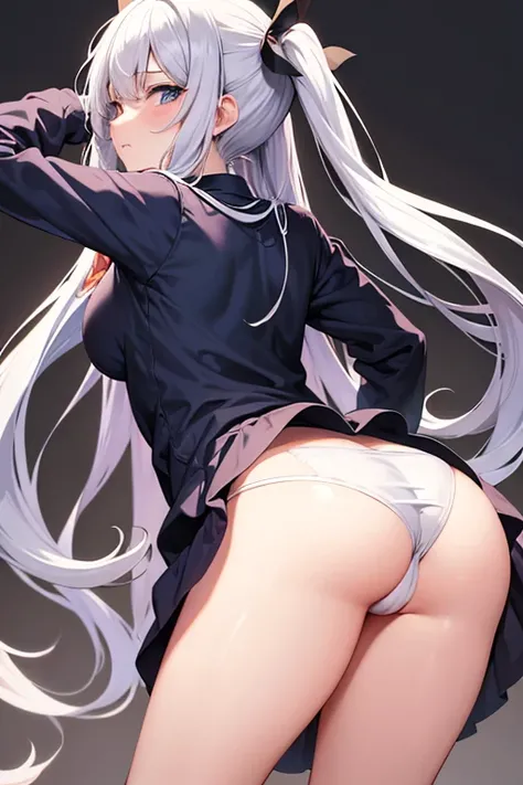 Draw me a anime girl showing js ass close to the camera showing is pussy and asshole whit no pantyes