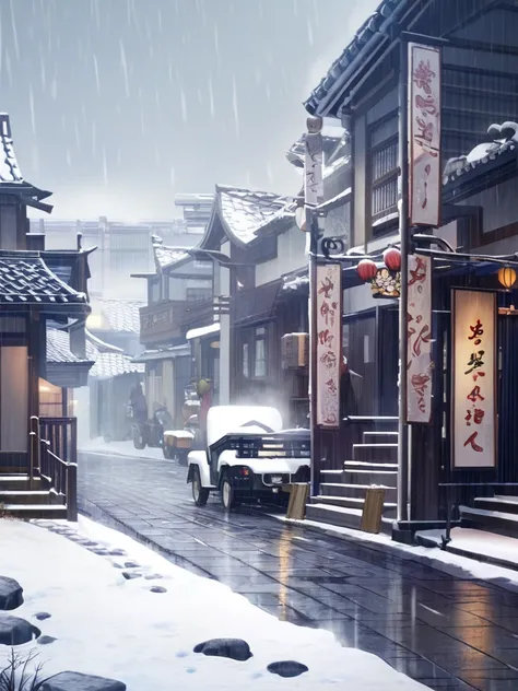 A street corner in a heavy snowstorm、Western style landscape