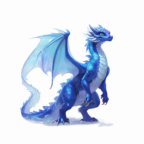 there is a blue Dragon with a white tail anD a blue tail, blue scaleD Dragon, blue Dragon, a cute little blue Dragon, frost Dragon, crystal Dragon, furry fluffy iriDescent Dragon, but as an anthropomorphic Dragon, water Dragon, Blue scales. 