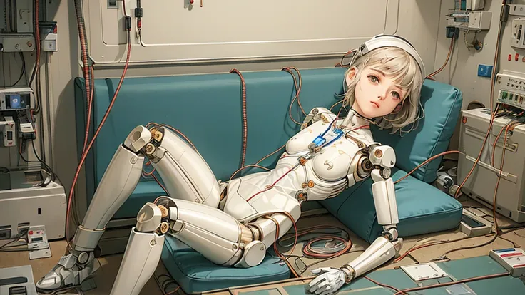 (((masterpiece))), (((highest quality))), ((Very detailed)), (Highly detailed CG illustrations), ((Very delicate and beautiful)),(Cute and delicate face),Light,((1. Machine Girl)),alone,whole body,(Machine made joints:1.4),((Mechanical Limbs)),(Muscles bul...