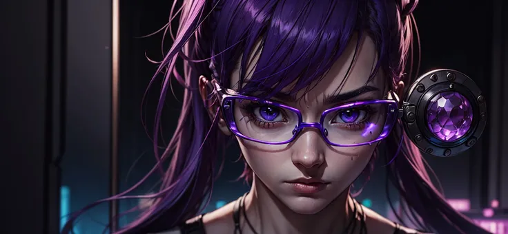 (anime looking man purple hair punk) (purple round glasses color crystal purple)(magic pink) (pink aura lenses)
(Neon scar pink)(Masculine)
(Cyberpunk)