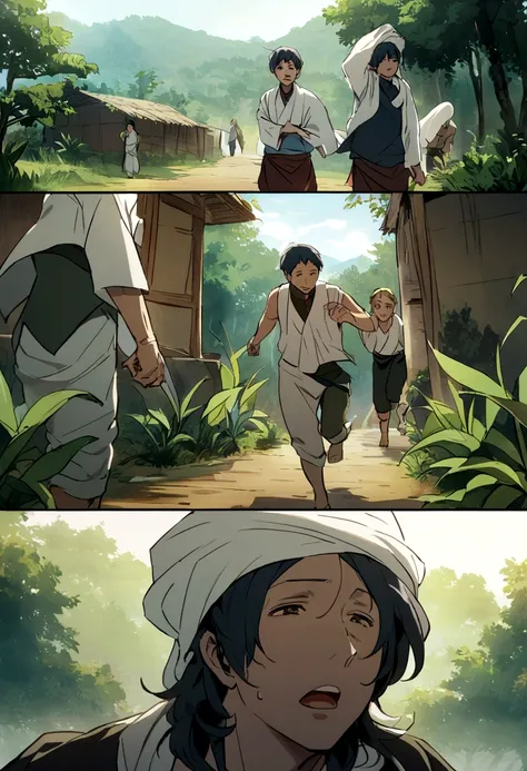 Ravi and his uncle emerge from the jungle safely, having overcome the ghost. Show shots of them returning to the village, with a sense of relief and accomplishment.