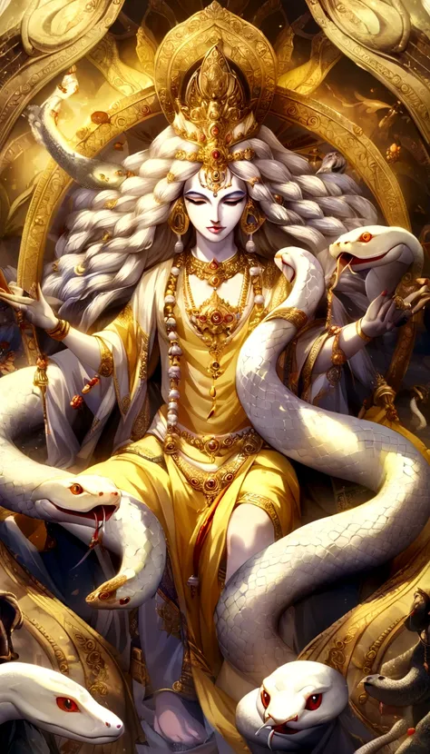 (((snake))) best quality, Ultra-high resolution, Detailed 4K CG, Main part, Krishna, Hindu God,白snake, indian mythology,((To the snake)), Hindu image , Aesthetic, Screen-centric