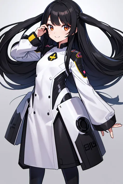 whole body,Standing posture, (alone,Hime cut,Black Hair,Long Straight Hair,) (One girl, Normal milk), (beautifully drawn face:1.2) (Plug Suit:1.3,Black clothes) smile,Cool pose,(White background) 