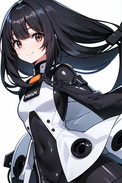 whole body,Standing posture, (alone,Hime cut,Black Hair,Long Straight Hair,) (One girl, Normal milk), (beautifully drawn face:1.2) (Plug Suit:1.3,Black clothes) smile,Cool pose,(White background) 