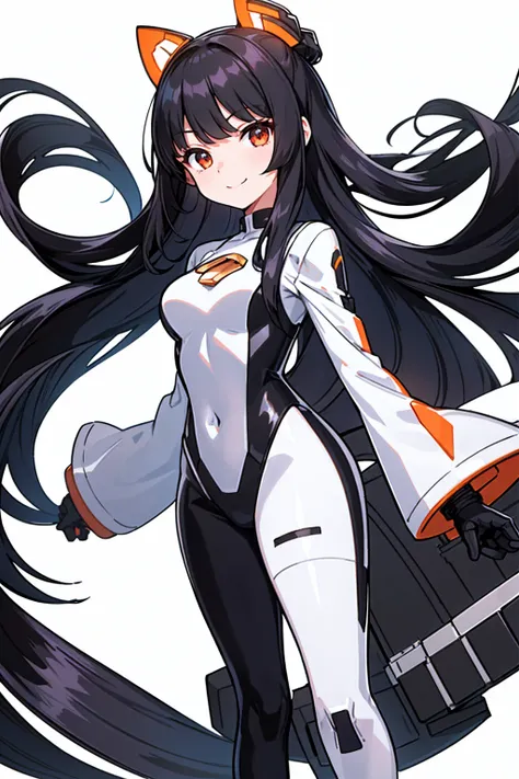 whole body,Standing posture, (alone,Shiny Hair,Hime cut,Black Hair,Long Straight Hair,) (One girl, Normal milk), (beautifully drawn face:1.2) (Plug Suit:1.3,Black clothes) smile,Cool pose,(White background) 