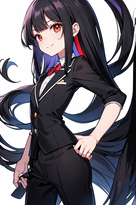 whole body,Standing posture, (alone,Shiny Hair,Hime cut,Black Hair,Long Straight Hair,) (One man,), (beautifully drawn face:1.2) (blazer) smile,Cool pose,(White background) 