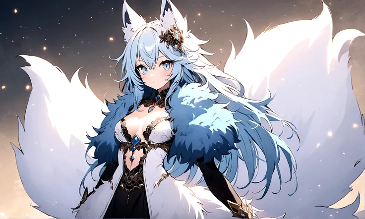 fox Light blue hair 　beast girl　indigo fur　fox beast girl