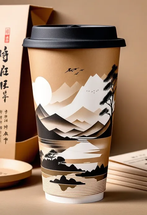 kraft paper cups，printing：geometric abstract ink，explaining jiangnan landscape architecture，wu guanzhong&#39;s style、it is an ar...