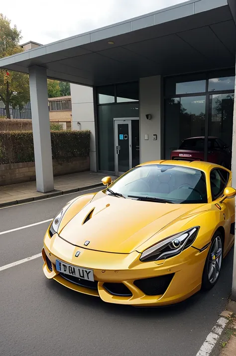 Yellow ferrari, photoshot from back, without Vehicle registration plate