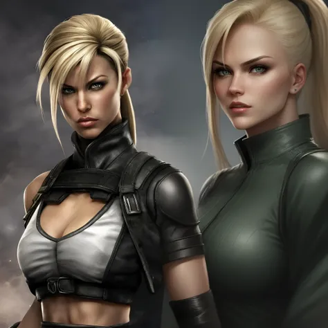 Sonya Blade from mortal kombat , blonde hair, clothes inspired by mortal kombat 9