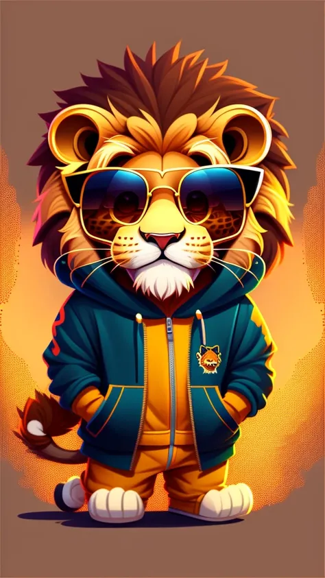 Cartoon lion wearing a hoodie and sunglasses, Cute and detailed digital art, Adorable digital painting, Cute digital art, epic digital art illustration, Cute and detailed artwork, Amazing digital illustrations, Cute cartoon characters, Cute artwork, Highly...