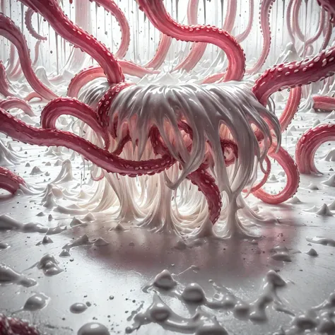 ((girl with long white hair gets her pussy rubbed by tentacles)),blush on,((girl vaginal licking tentacles)),wear bra, wet cloth...