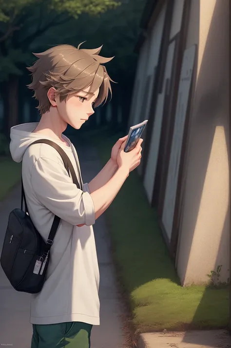 Create a poignant 4K artwork of an anime boy reminiscing about lost love