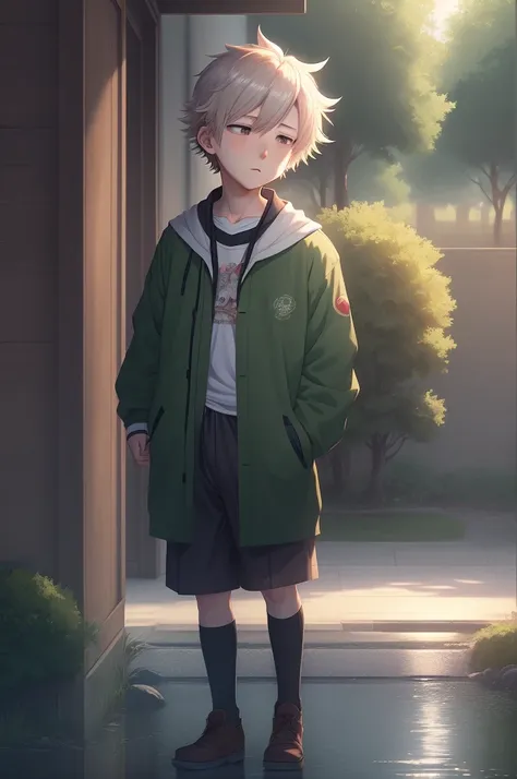 Create a poignant 4K artwork of an anime boy reminiscing about lost love