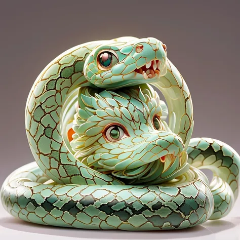 snake形状，Clean background，Dreamy colors，Transparent statue，Floral scent，big eyes，green，Serious expression，((snake))，Clear eyes，masterpiece，（Best quality：1.3），linglong,一条snake，whole body
