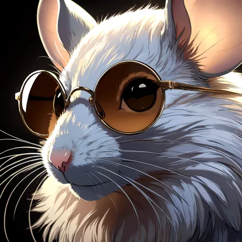 cinematic portrait of a maus mouse wearing sunglasses, realistic, high detailed, photorealistic, soft lighting, warm brown and w...