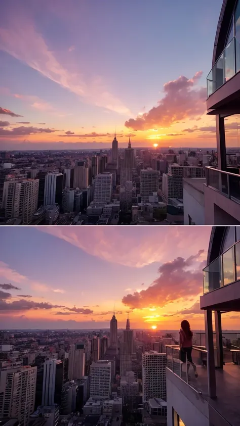 A pink sunset over the city