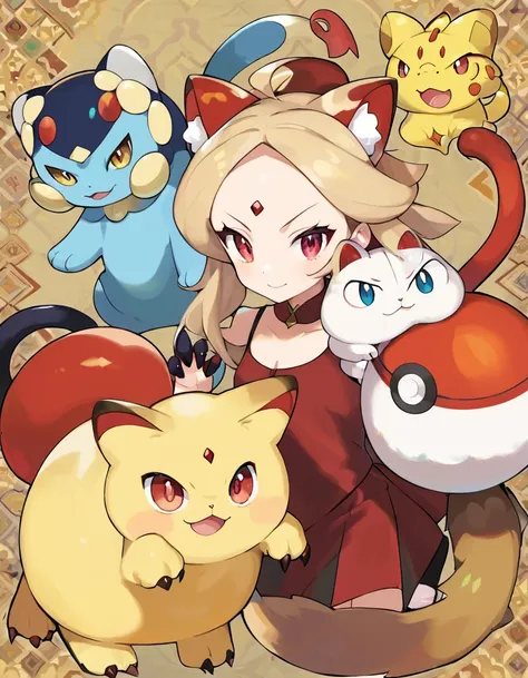 persian (pokemon), pokemon (creature), beige fur, claws, red eyes, whiskers, cat, red forehead jewel, tail, slit pupils