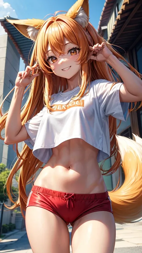 The image you have provided is an illustration of an anthropomorphic character, commonly known as a character "kemonomimi" en la cultura del anime y el manga. The character has human traits but also animal traits, specifically fox ears and a fox tail. Tien...