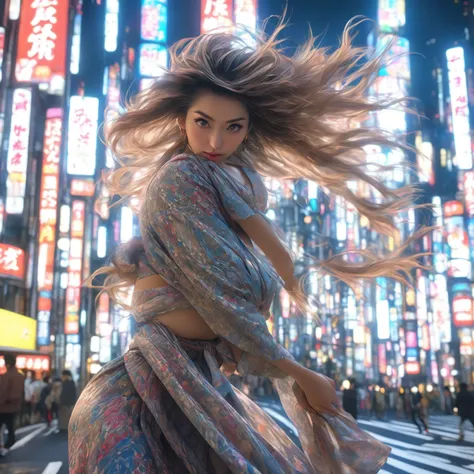 A beautiful woman in a dynamic pose standing in the bustling streets of Tokyo, feeling the stress of the city, detailed facial features, intricate clothing, urban background, cinematic lighting, photorealistic, 8k, highly detailed, masterpiece