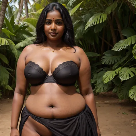 DARK SKIN, South Indian WOMAN, 50 YEARS OLD, OBESE, FAT, PLUMP, CHUBBY, STRAPLESS BRA, OUTDOOR, REALISTIC