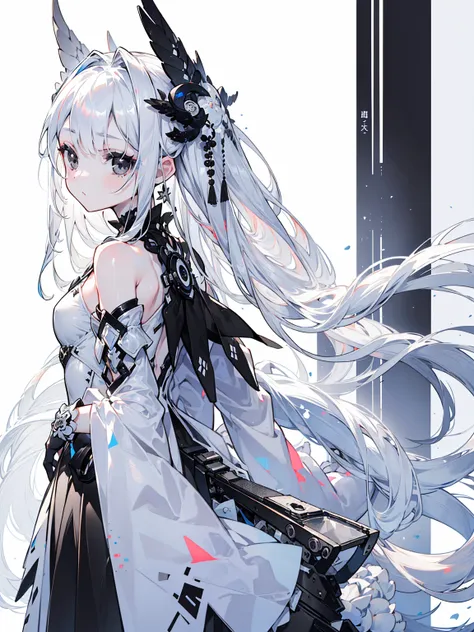 (Top image quality)、(Ultra Detailed)、(Facing forward)、top quality、masterpiece、(((1 名girl )))、、girl、Silver Hair、white hair、((Long hair))、(black eyes:1.6)